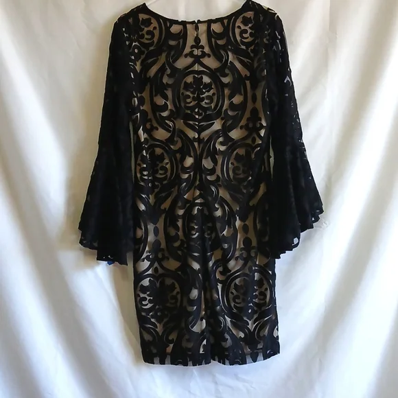 MSK SZ 12 Mesh Overlay Bell Sleeve Dress NWT - Picture 3 of 5